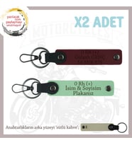 Motorcu Dostlara Özel, İsim Plaka ve 0 Rh (+) Kan Grubu Yazılı x2 Anahtarlık Set, Yeşil-Bordo-SK (Çok Renkli)