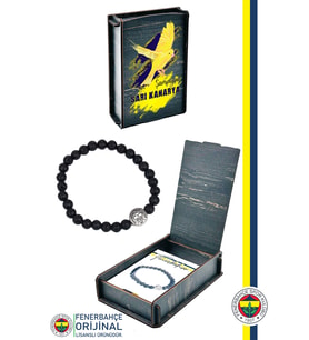 Fenerbahçe Orijinal Lisanslı Fb Logo Lav Taşı Doğaltaş Bileklik Kanarya Baskılı Hediyelik (Siyah)