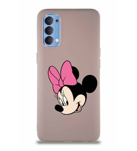 Oppo Reno 4 Soft Premier Kapak Minnie Mouse-B Tasarımlı Silikon Kılıf - Pudra (Şeffaf)