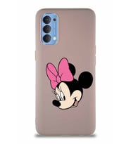 Oppo Reno 4 Soft Premier Kapak Minnie Mouse-B Tasarımlı Silikon Kılıf - Pudra (Şeffaf)