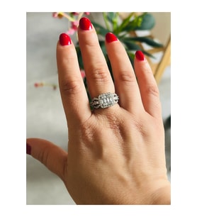 ÇELİK AYARLANABİLİR GÜMÜŞ RENK BAGET TAŞLI YÜZÜK ACR0139