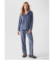 LCW DREAM İndigo Gömlek Yaka Kadife Kadın Pijama Takım