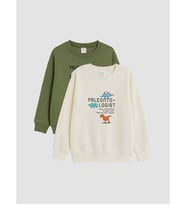LCW Kids Haki Dinozor Baskılı Erkek Çocuk 2'li Sweatshirt