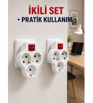 Kablosuz 3’lü Priz Çoklayıcı Açma Kapama Anahtarlı Duvar Tipi 2 Adet Set