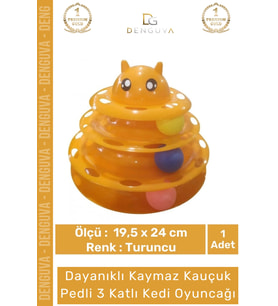 #KediOyuncağı 3 Katlı Kedi Başlıklı Toplu Hareketli Petzoom Kule Eğitici Kedi Oyuncağı 19,5 cm x 24c