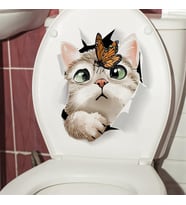 3D Kedi Klozet Stickerı Komik Tuvalet Dekoru, Suya Dayanıklı Vinil Çıkartma 18x27 cm Kolay Uygulanır