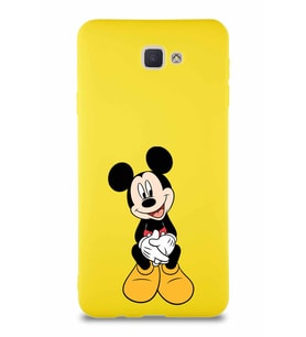 Samsung Galaxy J7 Prime Soft Premier Kapak Mickey Mouse-A Tasarımlı Silikon Kılıf - Sarı (Şeffaf)