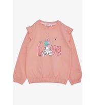 Breeze Kız Çocuk Sweatshirt Pullu Ayıcık Aksesuarlı Simli Yazı Baskılı 1.5-5 Yaş, Somon