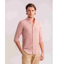 Kırmızı Erkek Slim Fit Çizgili Brent Düğmeli Yaka Uzun Kol Gömlek - 60811
