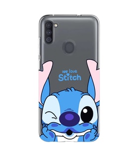 Samsung Galaxy M21 Uyumlu We Love Stitch Desenli Şeffaf Telefon Kılıfı