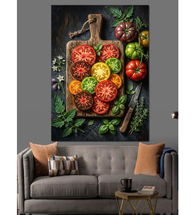 Renkli Domates Dilimleri Tahta Dekoratif Kanvas - Mdf Ahşap Tablo