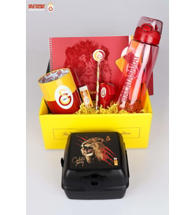DEKOMUS GIFT BOX ÖZEL KUTULU GALATASARAY BESLENME KABI VE 700 ML TRITAN MATARA İLE KIRTASİYE SETİ (Krem)