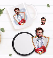 BK Gift Kişiye Özel Erkek Acil Tıp Teknisyeni Karikatürlü Beyaz Kupa ve Ahşap Bardak Altlığı Hediye Seti-1