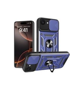 Newface Apple iPhone 16E Kılıf Pars Lens Yüzüklü Silikon - Lacivert