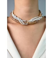 Kristal Boncuk ve İncili Sarmal Kolye - Beyaz