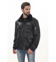 Erkek Kışlık Derimont Şık Tarz Erkek Bomber Ceket Siyah Hakiki Kuzu Derisi El Yapımı Pilot Mont