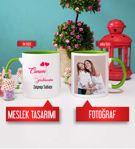 Öğretmenler Günü Hediyesi Kupa Bardak Yeşil Fotoğraflı