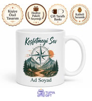 Keşfetmeyi Sev Yazılı Baskılı Kupa Bardak Hediye Porselen Mug