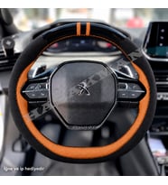 Peugeot Rifter Dikme Direksiyon Kılıfı Parlak Siyah Taba Detaylı Taba Çift Yüzük ve Dikiş 2021-2024