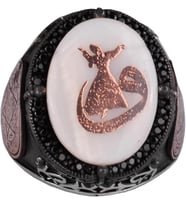 Desenli El Yapımı Yüzük - 925 Ayar Gümüş Erkek Yüzüğü - David Yıldızı Takısı (Vav ve Semazen)