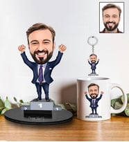 Kişiye Özel İş Adamı Tasarımlı Karikatür Biblo Anahtarlık Ve Kupa Hediye Seti 56