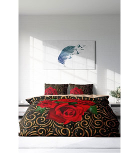 Çift Kişilik ( Lastikli Çarşaflı ) %100 Pamuk Saten Nevresim Takımı Gold & Roses
