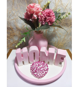 HOME Yazılı Vazolu Set Pembe-Tabak,Vazo,Kalp Obje ve Harfler