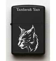 Kedi Desenli Kişiye Özel İsimli Siyah Benzinli Metal Çakmak