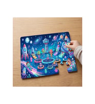 Uzay Parkında Sevimli Canavarlar Tasarımlı 24 Parça Ahşap Çocuk Puzzle