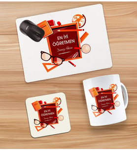 BK Gift Kişiye Özel İsimli Öğretmenler Günü Tasarımlı Kupa, Bardak Altlığı ve Mousepad Hediye Seti - 2, Öğretmene Hediye, Öğretmenler Günü