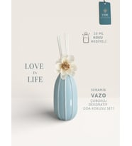 Love in Life  İthal Seramik Vazo Çubuklu Dekoratif Oda Kokusu Seti  Oda Kokusu Hediyeli (Mavi)