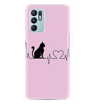 Oppo Reno 6 Kılıf Resimli Desenli Baskılı Silikon Kılıf Pink Cat Heart 1303