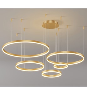 Eskitme Gold 5'li Yuvarlak Halka Led 6500K Soğuk Beyaz Sarkıt Avize