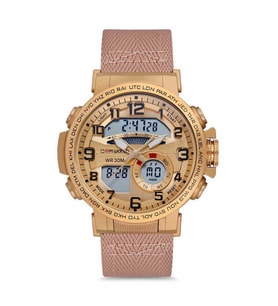 Comwatch Erkek Kol Saati Dijital Analog Kanvas Kordon 873 (Krem)