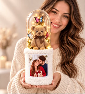 Kişiye Özel Fotoğraflı LED Fanuslu Ayıcık Buketi Premium Ayıcık Buketi Sevgiliye Hediye 30 cm 2