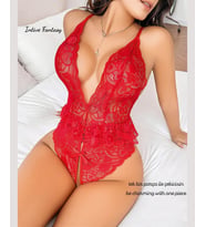 Intive Fantasy Kırmızı Dantelli String Kesim Ağı Açık Babydoll/Fantezi Büstiyer