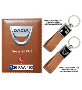 Plakanıza Özel Dacia Logolu Taba Ruhsat Kabı ve Anahtarlık