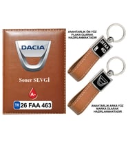 Plakanıza Özel Dacia Logolu Taba Ruhsat Kabı ve Anahtarlık