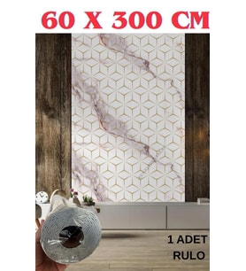 60cm x 3 Metre Tek Parça Yapışkanlı Rulo Mermer Desenli Duvar Paneli Kağıdı Silinebilir CF-1008-RİVO