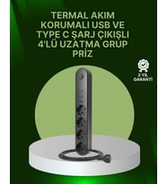 4 Priz 2 USB 1 Type-C Akım Korumalı Çoklu Priz Led Anahtarlı