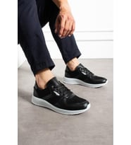Siyah - Erkek Sneaker Fileli Günlük Rahat Ayakkabı (Siyah Beyaz)