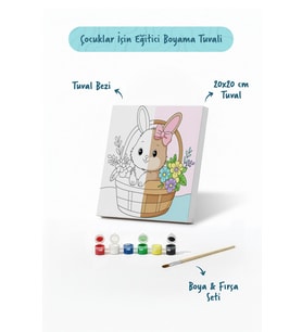 Sepette Tavşan Temalı Çocuk Boyama Tuvali – Şövalesiz Eğitici Boyama Seti 20x20 cm