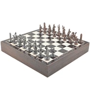 GiftHome Orta Boy Metal YUNAN MİTOLOJİSİ Satranç Tk. Antik ve Ceviz Desenli Sandıklı MDF Tahtası(36X36 cm.)