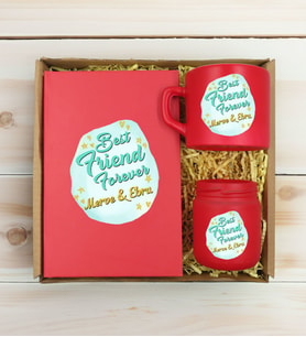 BK Gift Kişiye Özel İsimli DTF Best Friend Temalı Kırmızı Defter & Kahve Fincanı & Mum Hediye Seti-2, Arkadaşa Hediye, Doğum Günü Hediyesi