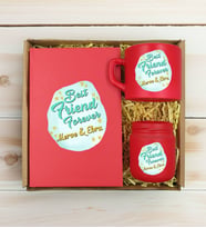 BK Gift Kişiye Özel İsimli DTF Best Friend Temalı Kırmızı Defter & Kahve Fincanı & Mum Hediye Seti-2, Arkadaşa Hediye, Doğum Günü Hediyesi