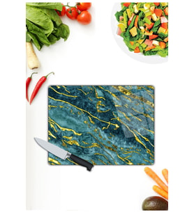 Mavi Mermer Görünümlü  Cam Kesme  ve Sunum Tahtası  25 Cm X 35 Cm