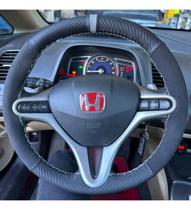 DİKİŞLİ DİREKSİYON KILIFI KARBON NUBUK DERİ GRİ YÜZÜK GRİ DİKİŞLİ HONDA CİVİC 2007 KASA