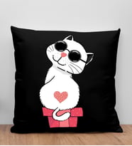 BK Gift Kedi Tasarımlı Siyah Kırlent Yastık, Arkadaşa Hediye, Ev Dekorasyonu, Ev Hediyesi-6