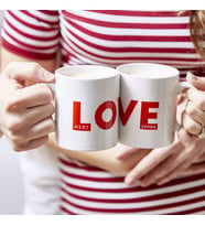 Sevgiliye Kişiye Özel Hediye Love Kupa (2 Adet) (Beyaz - Kırmızı)