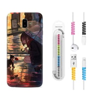 Samsung J6 Plus J7 Prime J7 Pro M20 Kılıf Kablo Koruma Spiral Silikon Kız ve Kedi 1762